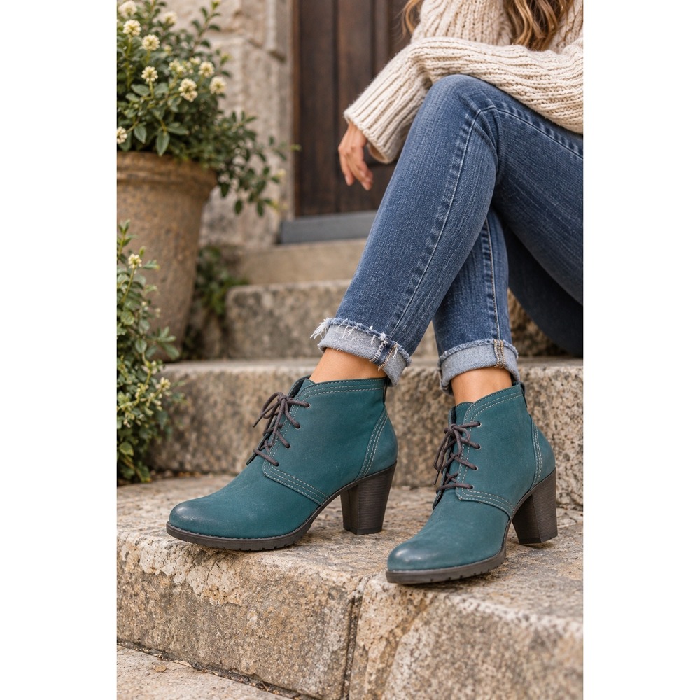 Rockport Cobb Hill Keara Chukka Boots Womens 7.5 Teal Nubuck Leather Lace Up
